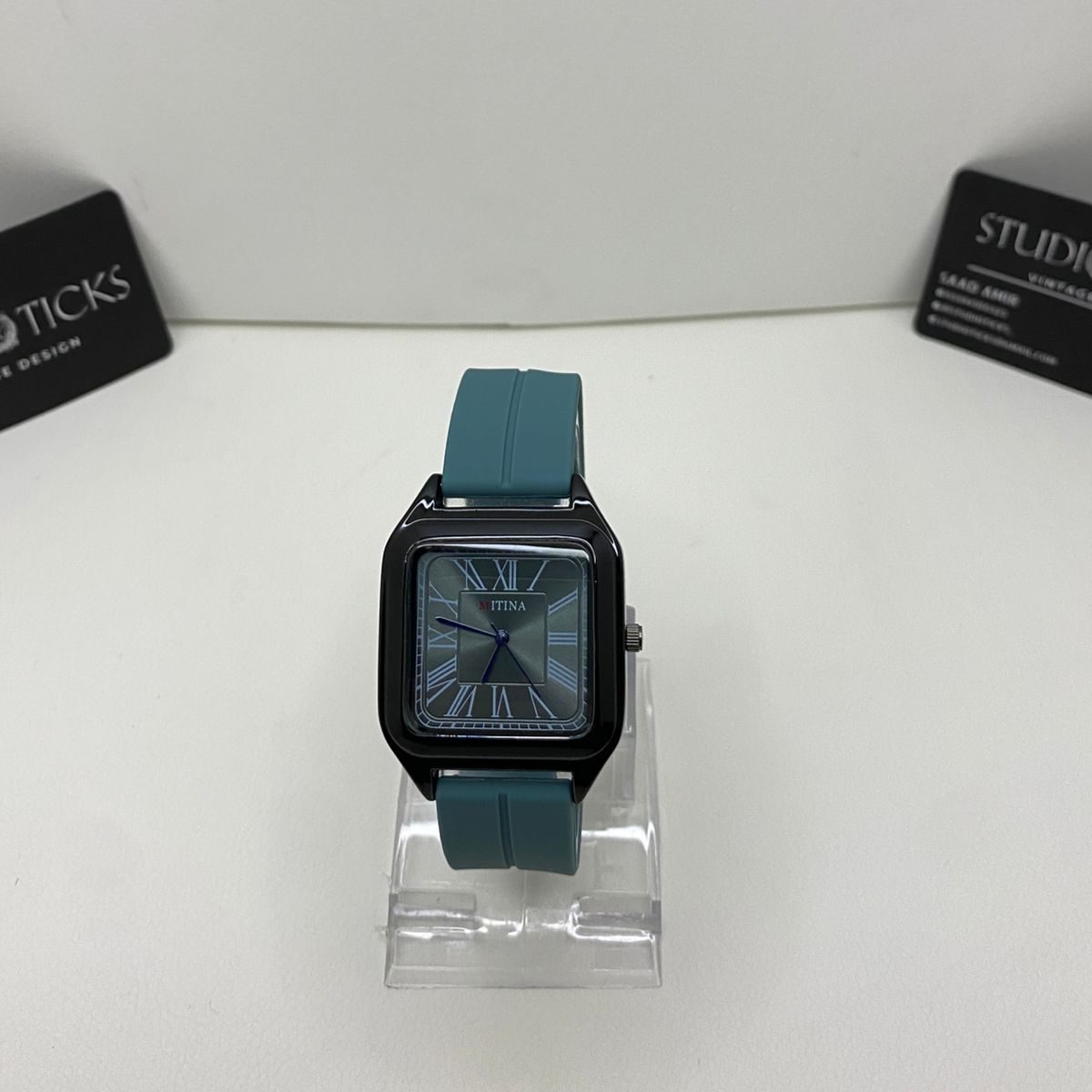 Mitina Teal Strap Square Watch